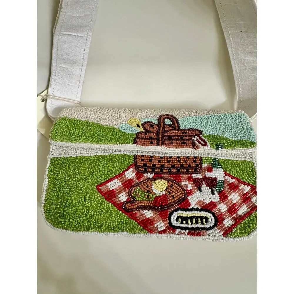 Sol & Mer Beaded Picnic Scene Shoulder Bag Novelty Handbag NWT
